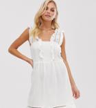 Mango Broderie Detail Mini Dress In White - White