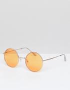Asos Round Sunglasses In Gold With Orange Lens - Gold