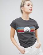 Heartbreak Ocean T Shirt With Rainbow Stripe - Gray