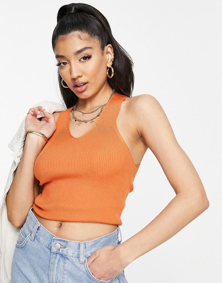 Jdy Cross Detail Back Ribbed Tank Top In Burnt Orange
