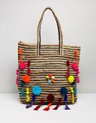 Raga Beach Vibes Pom Pom Straw Tote Beach Bag - Multi