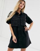 Asos Design Denim Boxy Shirt Dress In Black
