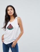 Brave Soul Tank With Melon Sequin Badge - White