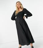 New Look Maternity Shirred Textured Midi Dress In Black