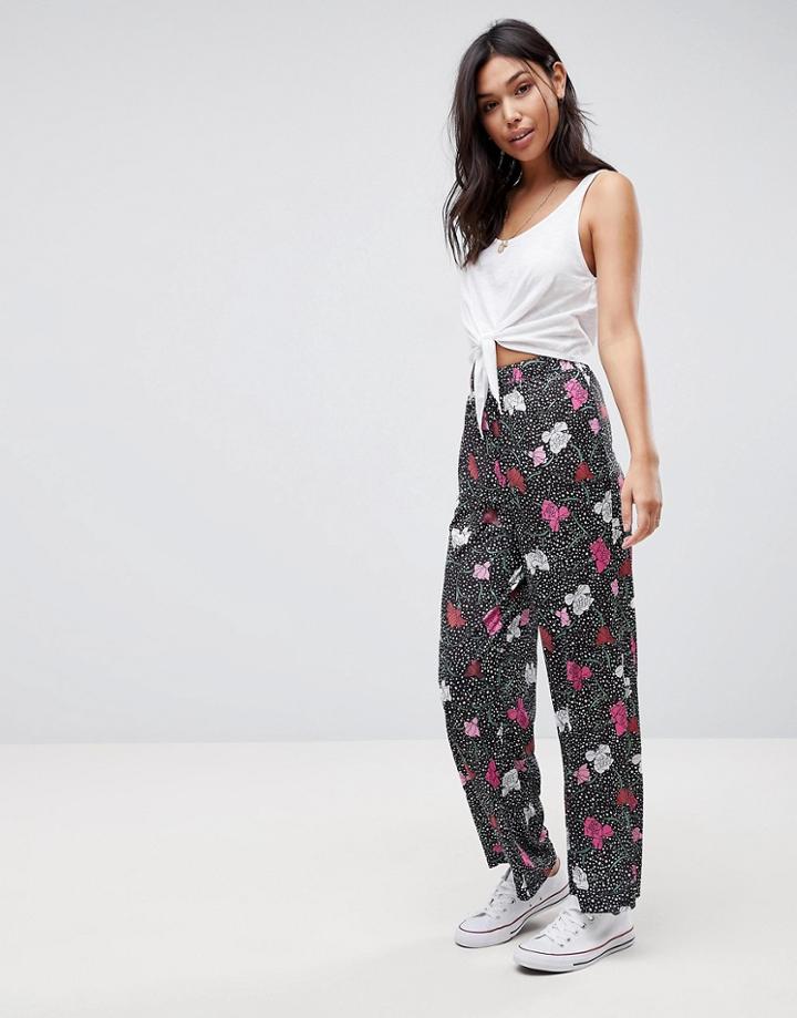 Asos Wide Leg Pants In Spot Floral Print - Pink