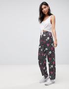 Asos Wide Leg Pants In Spot Floral Print - Pink