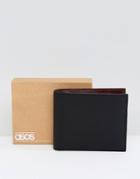 Asos Leather Wallet In Black With Burgundy Internal - Black