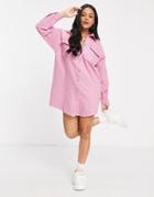 Missguided Shirt Dress With Quilted Pockets In Pink