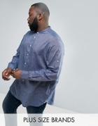 Tommy Hilfiger Plus Collarless Shirt Cotton Linen Chambray In Navy - Navy