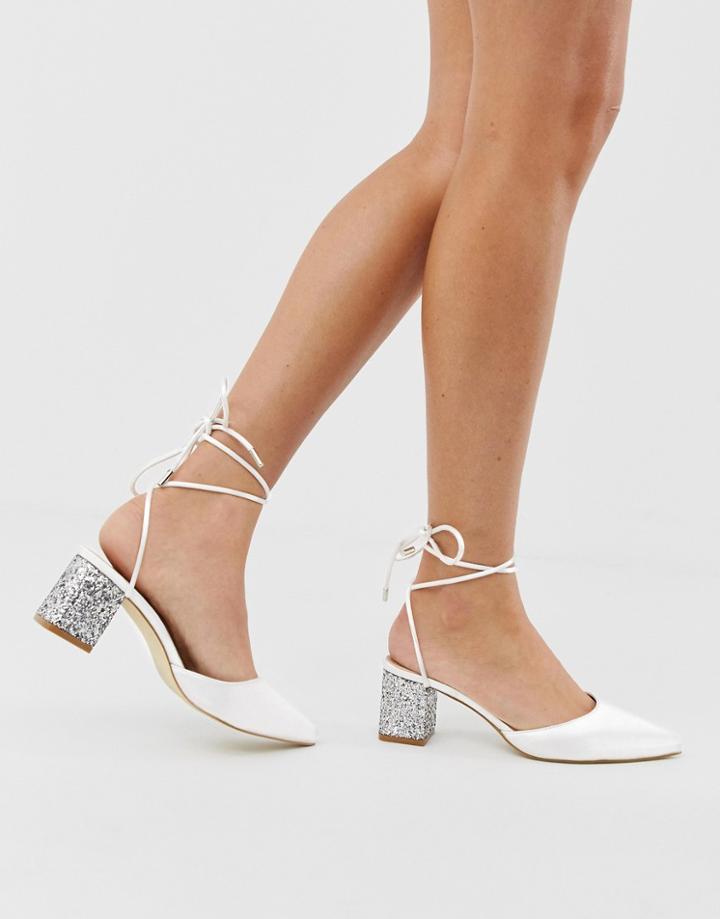 Be Mine Bridal Honor Ivory Satin Glitter Mid Heeled Shoes - White