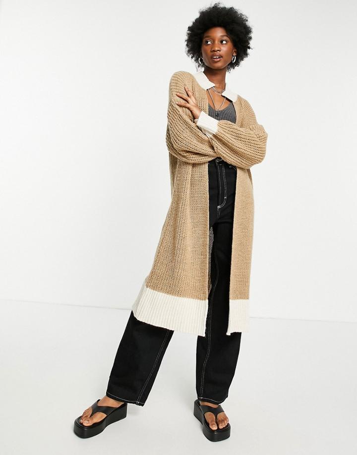 Object Maxi Cardi In Color Block Camel-brown