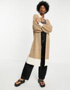 Object Maxi Cardi In Color Block Camel-brown