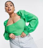 I Saw It First Plus Milkmaid Top In Green