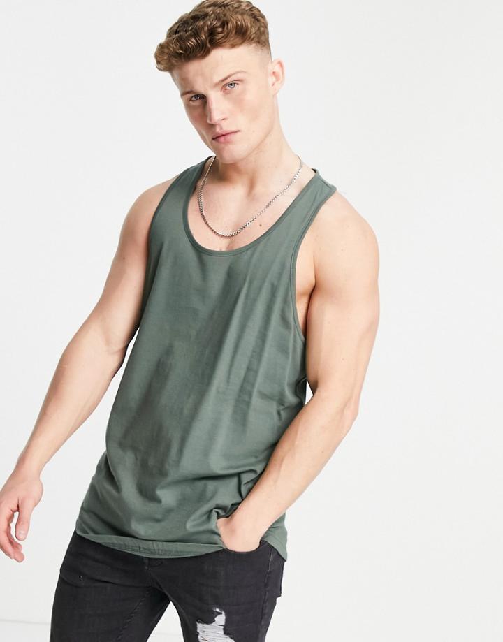 River Island Racerback Tank In Khaki-green