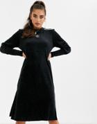 Adidas Originals Three Stripe Velvet Dress In Black