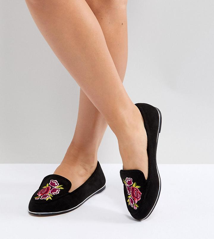 Asos Vital Wide Fit Pointed Flat Shoes - Black