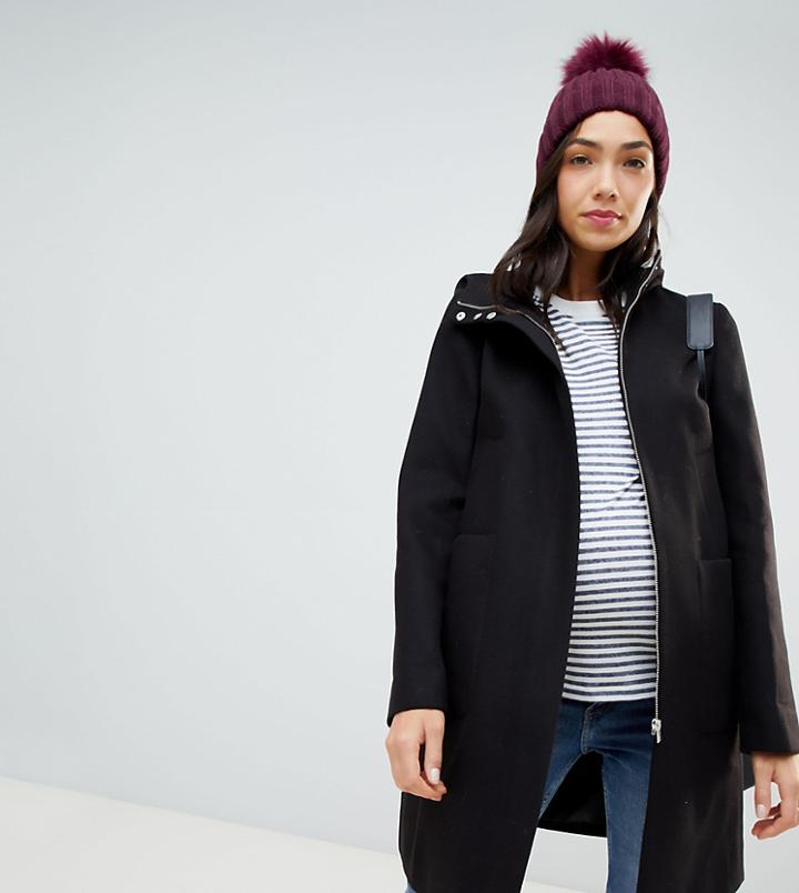 Asos Design Maternity Zip Through Coat With Hood - Black