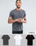 Asos Fitted Fit T-shirt With Crew Neck 3 Pack - Multi