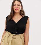 Asos Design Curve Button Through Tank In Crinkle - Black