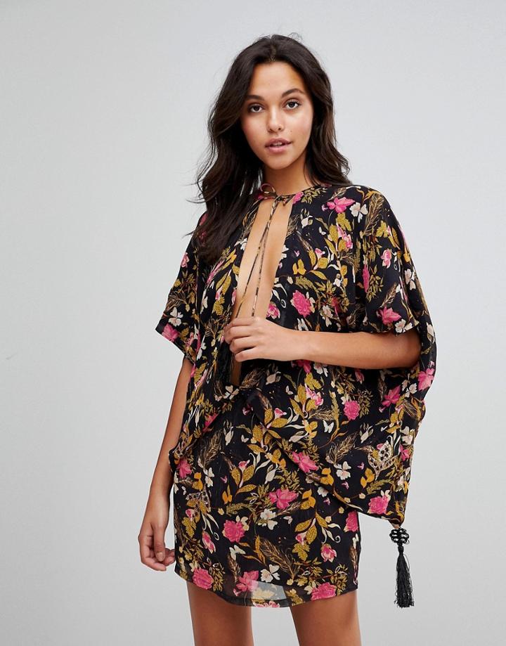 Millie Mackintosh Leopard Rose Print Embroidery Dress - Black