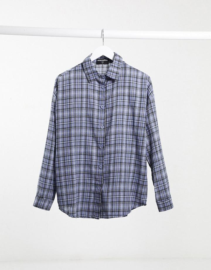 Heartbreak Oversized Checked Shirt In Blue And Black-multi