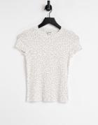 Monki Magdalena Organic Cotton Floral Print Shrunken T-shirt In Off White