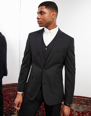 Noak 'camden' Slim Suit Jacket In Black With Two-way Stretch