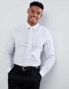 Asos Design Stretch Slim Smart Shirt With Stripe In White - White