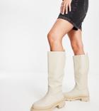 Raid Wide Fit Challenge Chunky Flat Knee Boots In Ecru-white