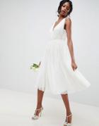 Asos Edition Waterfall Sequin Midi Wedding Dress - White
