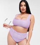 Asos Design Curve Textured High Waist Frill Bikini Bottom In Lilac-purple