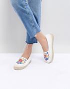 South Beach White Espadrilles With Floral Embroidery - White