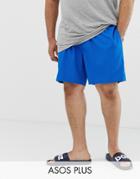Asos Design Plus Swim Shorts In Blue In Mid Length - Blue