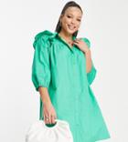 Influence Tall Frill Sleeve Mini Shirt Dress In Green