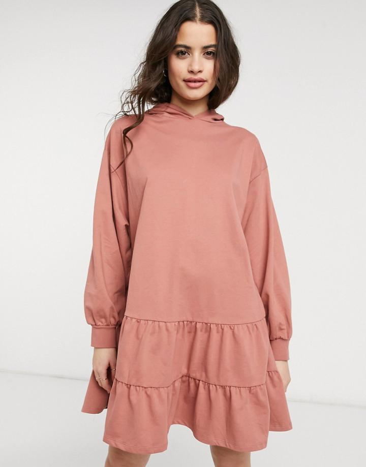 Asos Design Tiered Hoodie Sweatshirt Dress In Rose-brown