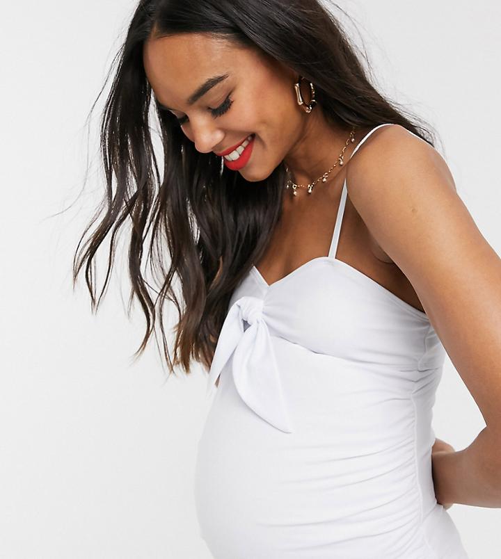 Unique21 Maternity Sweetheart Knot Tankini Top-white