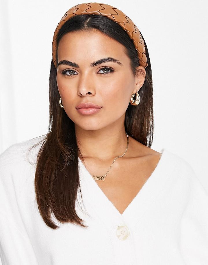My Accessories London Chunky Woven Headband In Tan-brown