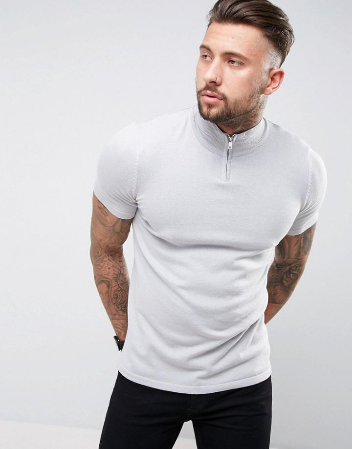 Asos Half-zip Muscle Fit Track Top In Pale Gray - Gray