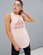 Adidas Training Tank In Peach - Pink