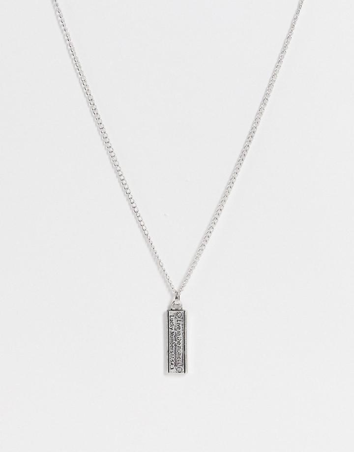 Icon Brand Necklace In Silver With Enamel Engraved Tag Pendant