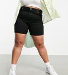 Asos Design Curve Denim High Rise Skinny Stretch Shorts In Clean Black