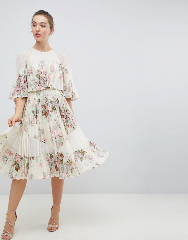 Asos Design Sheer & Solid Printed Midi Dress In Floral Print - Pink