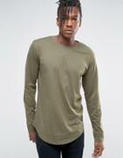 Only & Sons Longline Long Sleeve T-shirt - Green