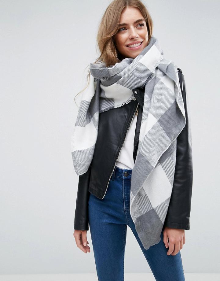 Asos Oversized Square Scarf Herringbone Check Scarf - Multi