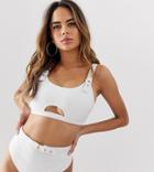 Wolf & Whistle Fuller Bust Exclusive Buckle Crop Bikini Top In White - White