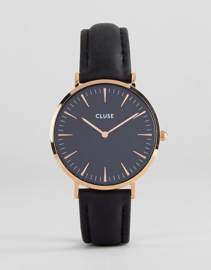Cluse Cl18001 La Boh Me Leather Watch In Black - Black
