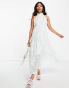 Lost Ink Midaxi Halterneck Dress With Tiered Skirt In Ditsy Floral-white