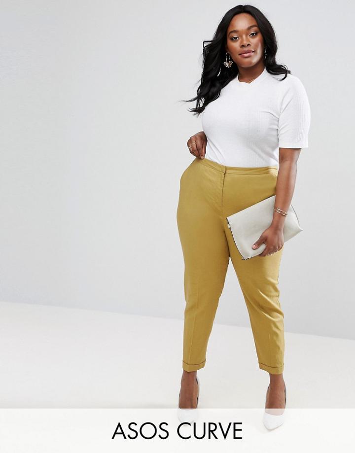 Asos Curve Linen Cigarette Pant - Green