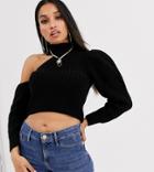 Asos Design Petite Cut Out Sweater With High Neck-black