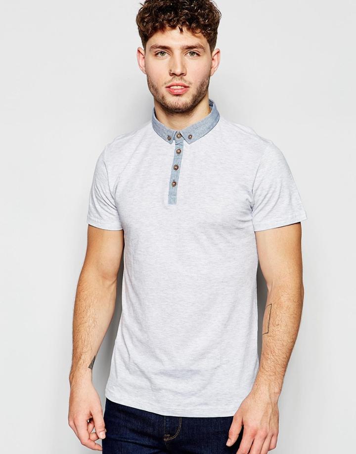 Brave Soul Contrast Collar Polo Shirt - Beige